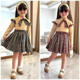 ست بلوز دامن دخترانه عیدانه 2 تا 13 سال | پارچه پنبه و مخمل آنجل | دوخت مزونی