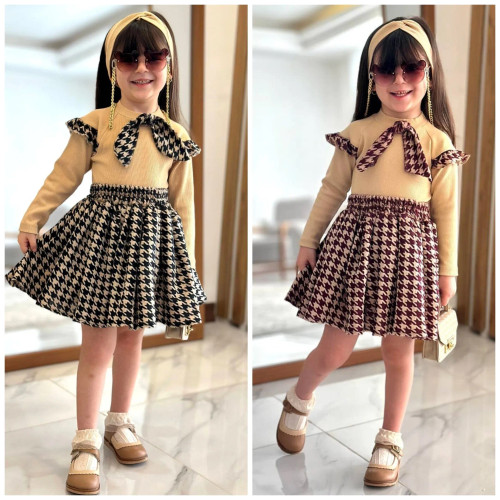 ست بلوز دامن دخترانه عیدانه 2 تا 13 سال | پارچه پنبه و مخمل آنجل | دوخت مزونی