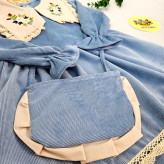 پیراهن دخترانه مجلسی مخمل کبریتی یقه گلدوزی شده آستین پرنسسی همراه کیف هدیه 2 تا 9 سال