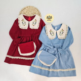 پیراهن دخترانه مجلسی مخمل کبریتی یقه گلدوزی شده آستین پرنسسی همراه کیف هدیه 2 تا 9 سال