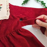 پیراهن دخترانه مجلسی مخمل کبریتی یقه گلدوزی شده آستین پرنسسی همراه کیف هدیه 2 تا 9 سال