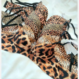 سوتین لیزری طرح پلنگی نیم کاپ حجم دهنده اسفنج نازک بدون فنر