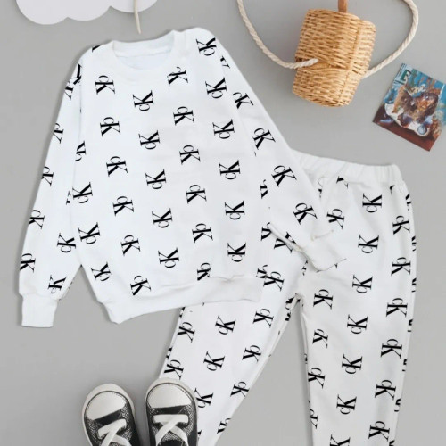 ست بلوز و شلوار دخترانه دورس پنبه سفید سایز 40 45