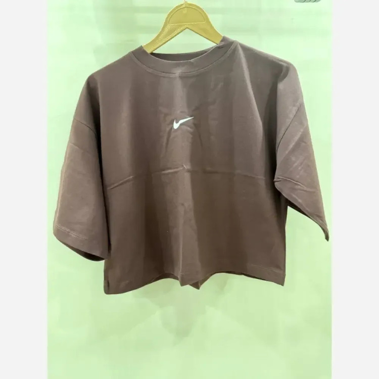 کراپ تیشرت اسپرت دخترانه آبی آسمانی طرح نایک مدل آزاد قد 48 عرض سینه 50