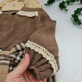 پیراهن دخترانه مجلسی مخمل کبریتی موهر یقه گیپور آستین پفی بند تنظیم سایزبندی بچگانه