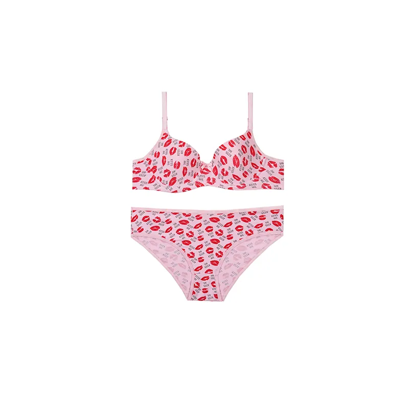 ست شورت و سوتین اسفنجی فنردار طرح چهارخونه و لب برند براگور