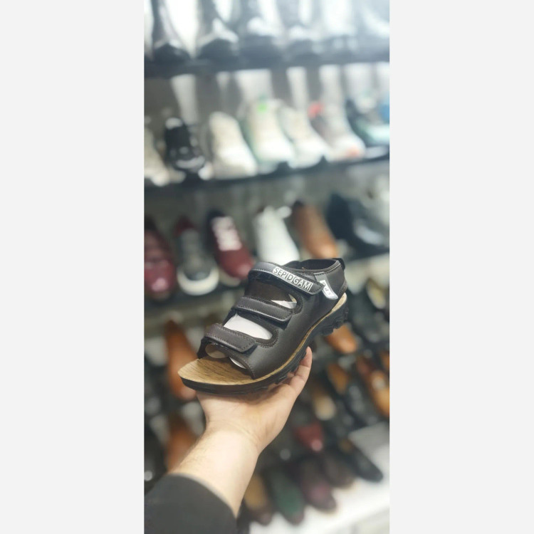 صندل رکابدار طبی قهوه ای چرم صنعتی درجه یک مردانه سایزبندی 40_44