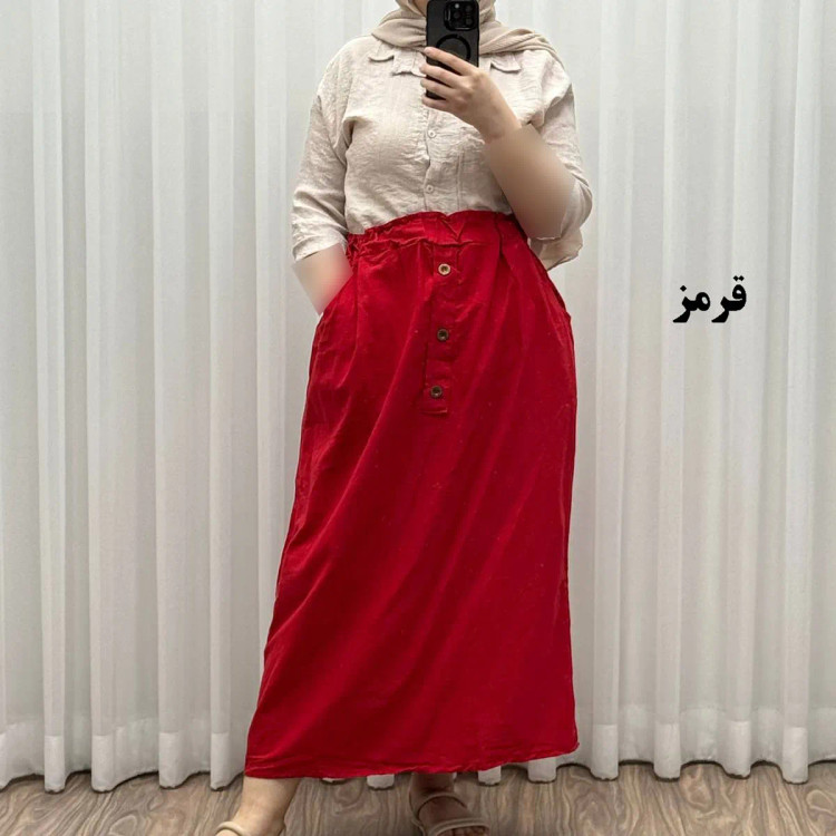 دامن لینن سه دکمه