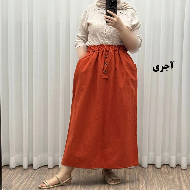 دامن لینن سه دکمه