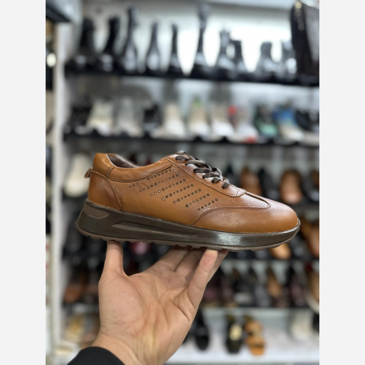 کفش اسپرت مردانه چرم طبیعی تبریز مشکی عسلی سایز 41 تا 44 زیره تی پیو کفی طبی