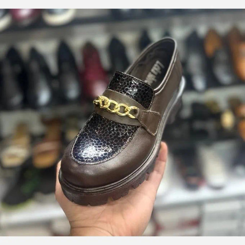 لوفر تمام چرم زنانه قهوه ای ایرویه چرم گاوی داخل چرم بزی کفی طبی زیره تی پیو سایز 37 تا 40