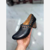 کفش پاشنه دار چرم گاوی زنانه مدل الپ مشکی و طوسی سایز 36