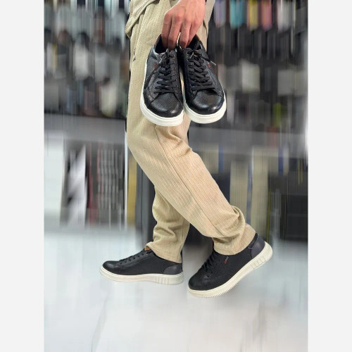 ونس مردانه چرم طبیعی مشکی زیره لاستیک سایزبندی 40 تا 44