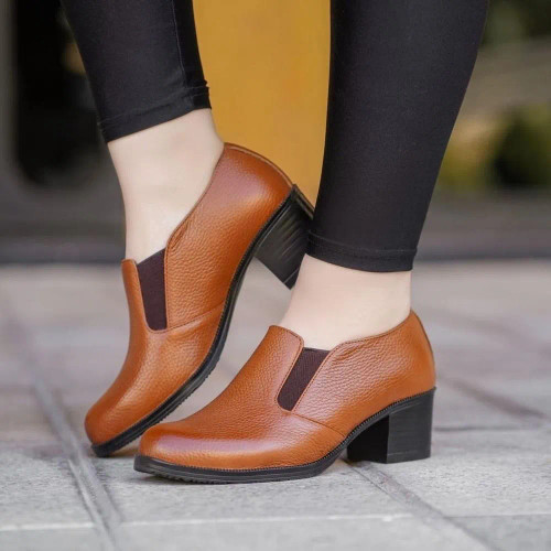 کفش پاشنه دار مرجان چرم طبیعی زنانه مشکی عسلی سایز 37 تا 42