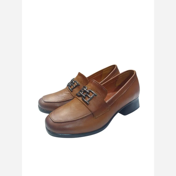 کفش پاشنه دار تمام چرم زنانه مدل سفیر مشکی عسلی سایز 37 تا 40