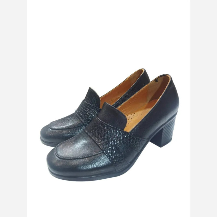 کفش پاشنه دار چرم زنانه مدل لنا مشکی عسلی سایز 37 تا 40