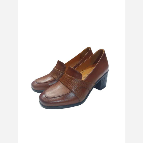 کفش پاشنه دار چرم زنانه مدل لنا مشکی عسلی سایز 37 تا 40