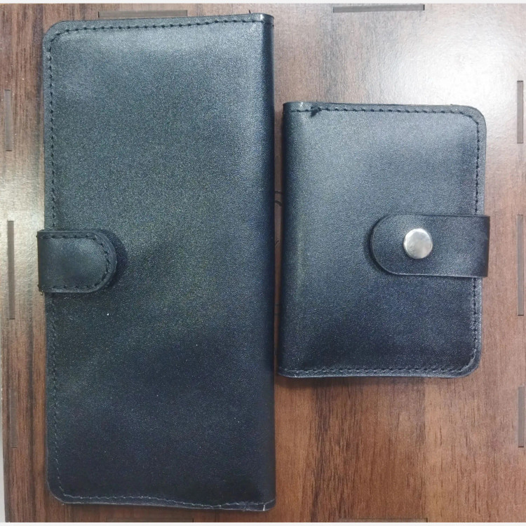 ست سه تیکه چرم طبیعی مردانه کمربند کیف کتی جاکارتی با جعبه چوبی