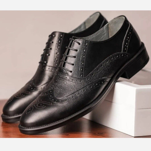 کفش چرم مردانه هشتگرد مشکی زیره pvc