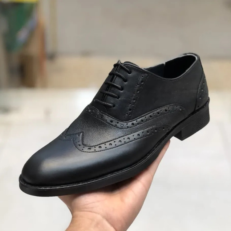 کفش چرم مردانه هشتگرد مشکی زیره pvc