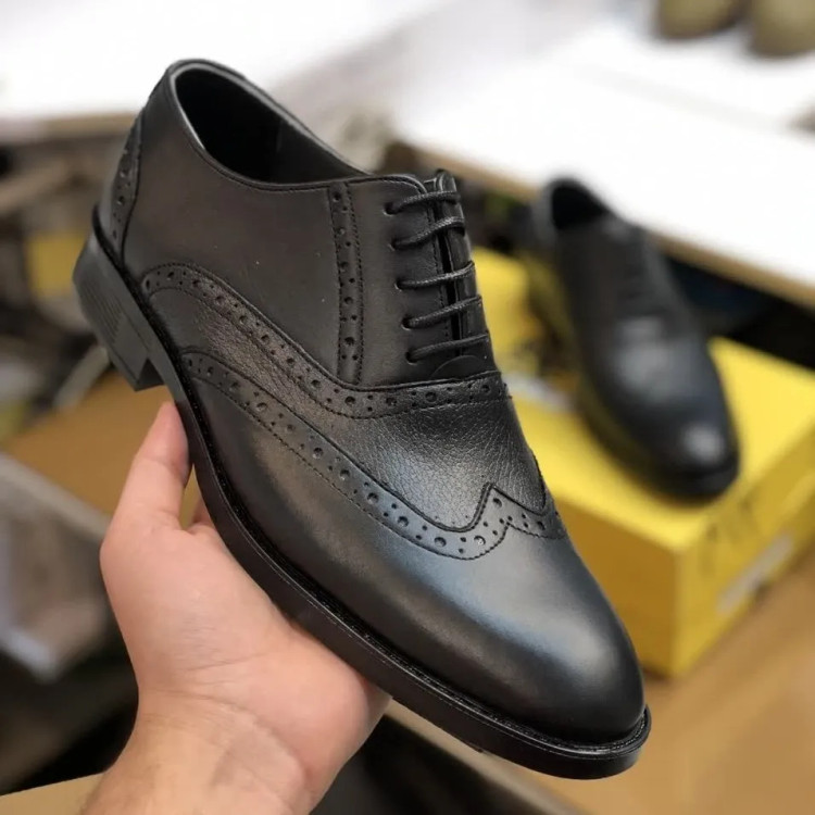 کفش چرم مردانه هشتگرد مشکی زیره pvc