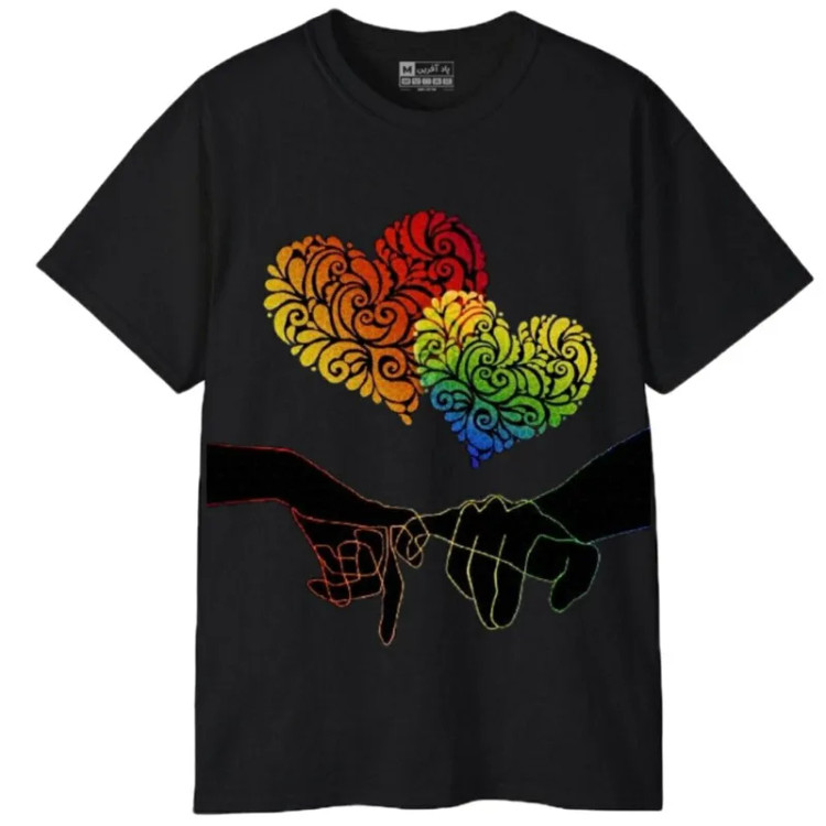 تی شرت آستین کوتاه مردانه پاد آفرین مدل دست قلب عشق کد 96 جنس نخ پلی استر طرح چاپ مقاوم