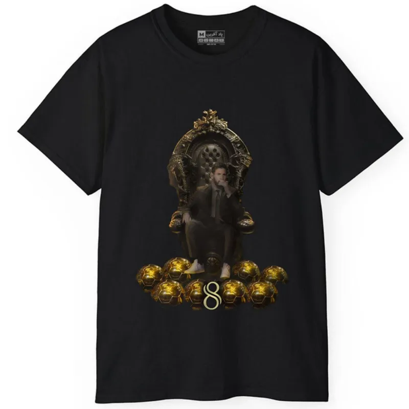 تی شرت آستین کوتاه مردانه طرح فوتبالی مسی بارسلونا مدل توپ طلا کد 28