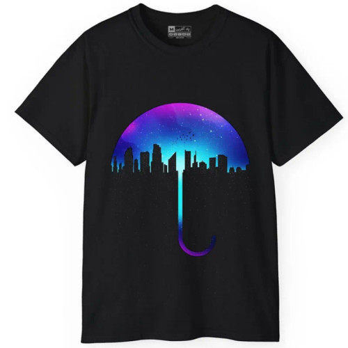 تی شرت آستین کوتاه مردانه پاد آفرین مدل چتر آسمان ستاره کد 18 طرح چاپ مقاوم