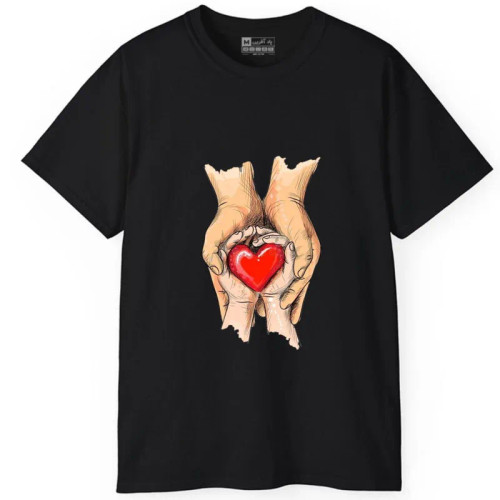 تیشرت آستین کوتاه مردانه پاد آفرین مدل دست قلب کد 1817 طرح چاپ