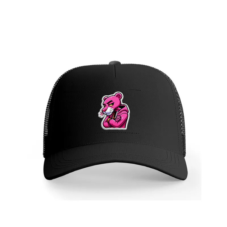 کلاه کپ پاد آفرین مدل پلنگ صورتی کد 111 جنس کتان مناسب بانوان و آقایان