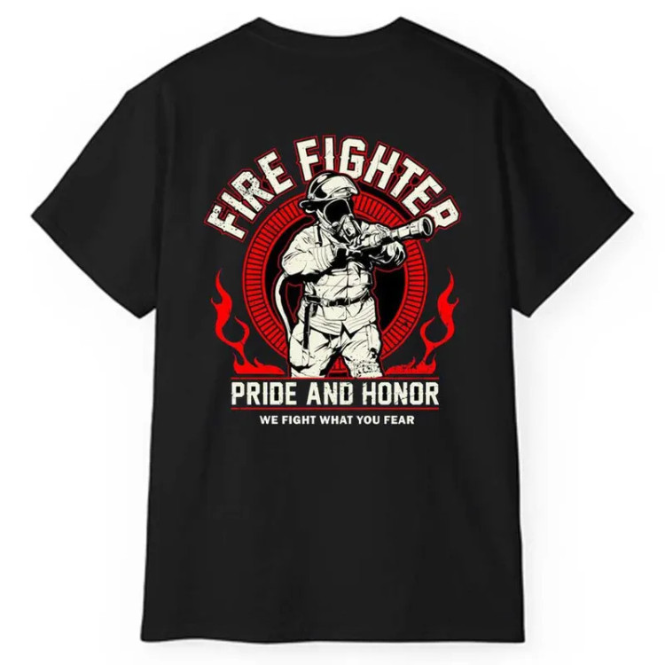 تیشرت آستین کوتاه مردانه پاد آفرین مدل آتش نشان کد 1177 طرح چاپ پلی استر یقه گرد اسپرت روزمره