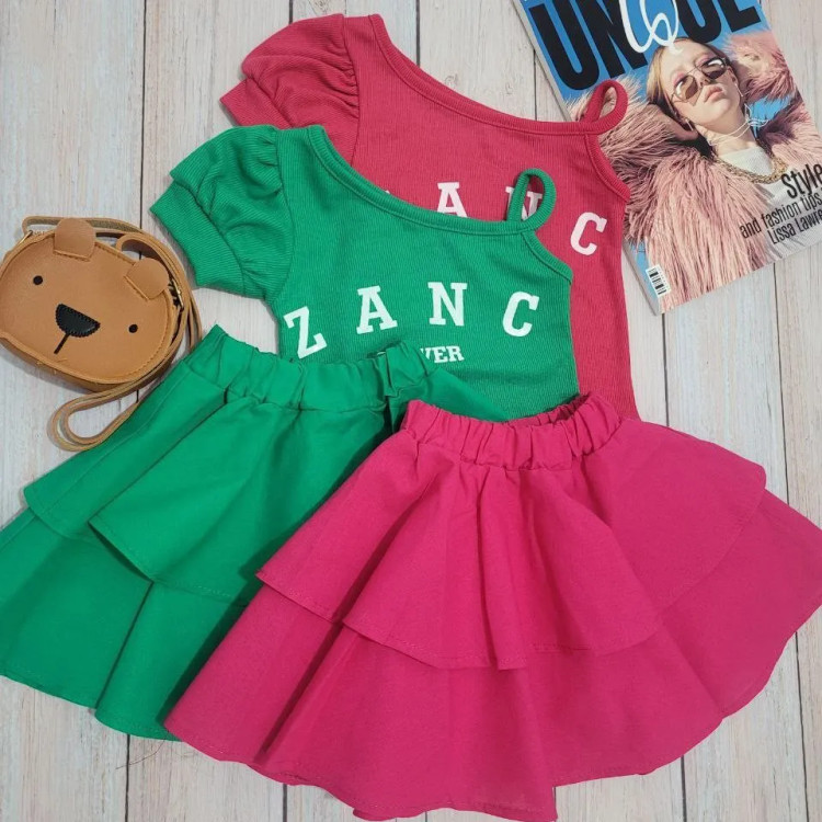 کراپ و دامن دخترانه پنبه در دو رنگ