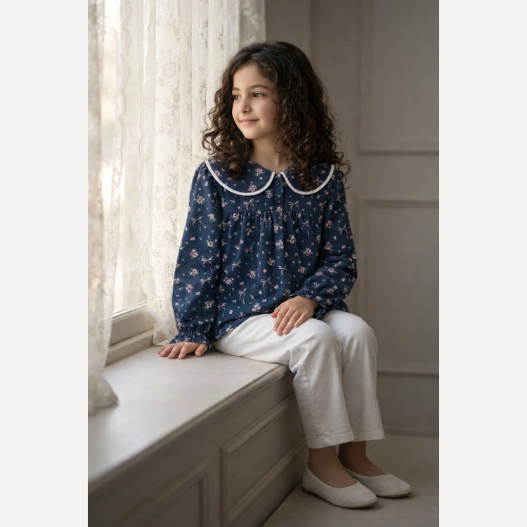 شومیز دخترانه کرپ گلدار در دو رنگ