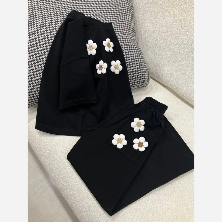 ست کراپ و شلوار مشکی سایز3تا9سال