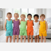 ست رکابی شورت پسرانه در 6رنگ شاد