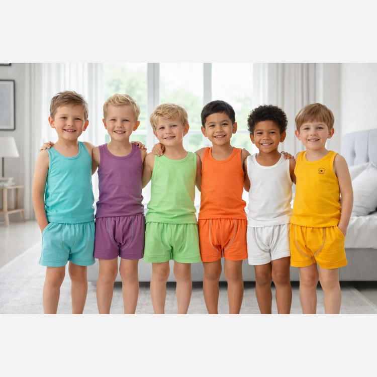 ست رکابی شورت پسرانه در 6رنگ شاد