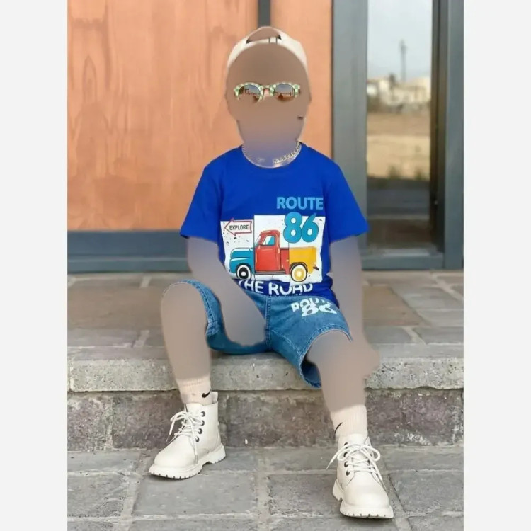 ست تیشرت و شلوارک پسرانه نخ پنبه سایز 40 تا 55