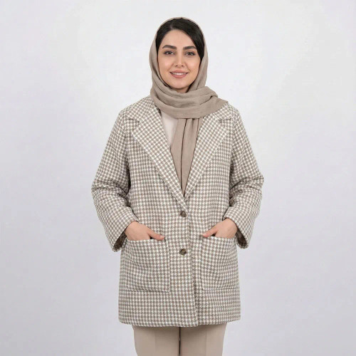 کت کشمیر زنانه کرم آستین سه ربع مناسب پاییز و زمستان